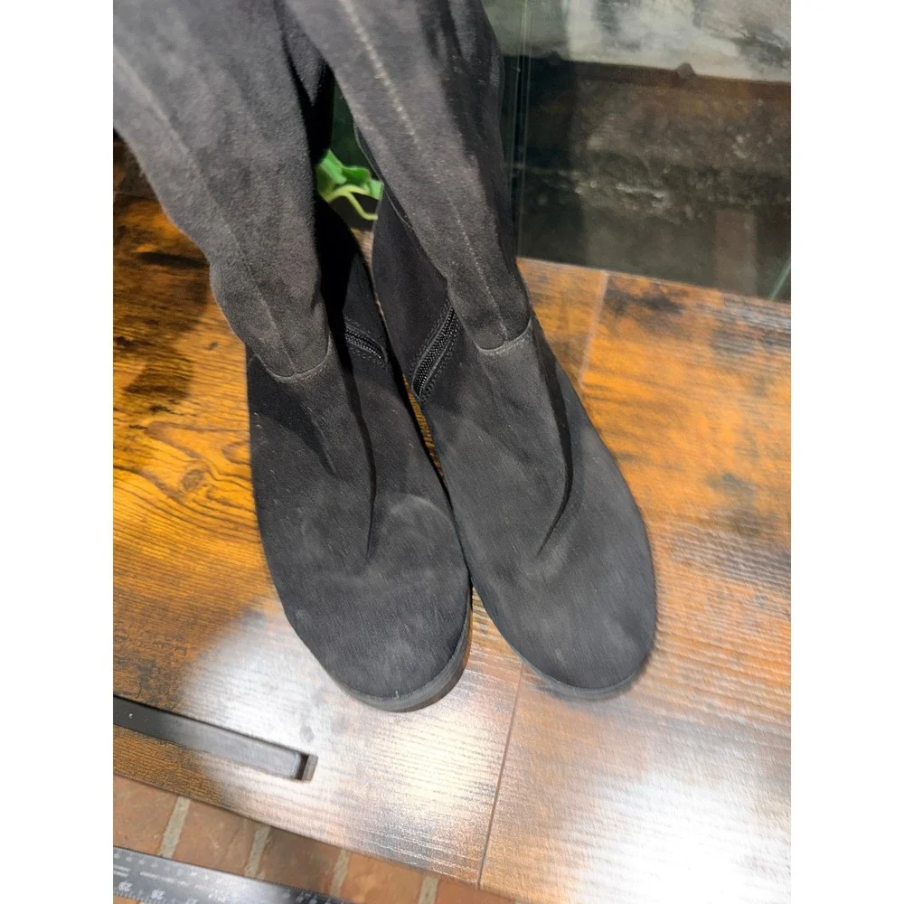 Sporto Felicia Over The Knee Boots Women Black Suede Round Toe Size 9